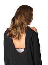 Load image into Gallery viewer, Brunette woman wearing openback black top with sequins in silver bra strap cover